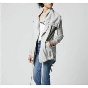 BLANK NYC WOMENS GRAY SALT & PEPPER FUNNEL NECK OPEN CARDIGAN SWEATER MEDIUM